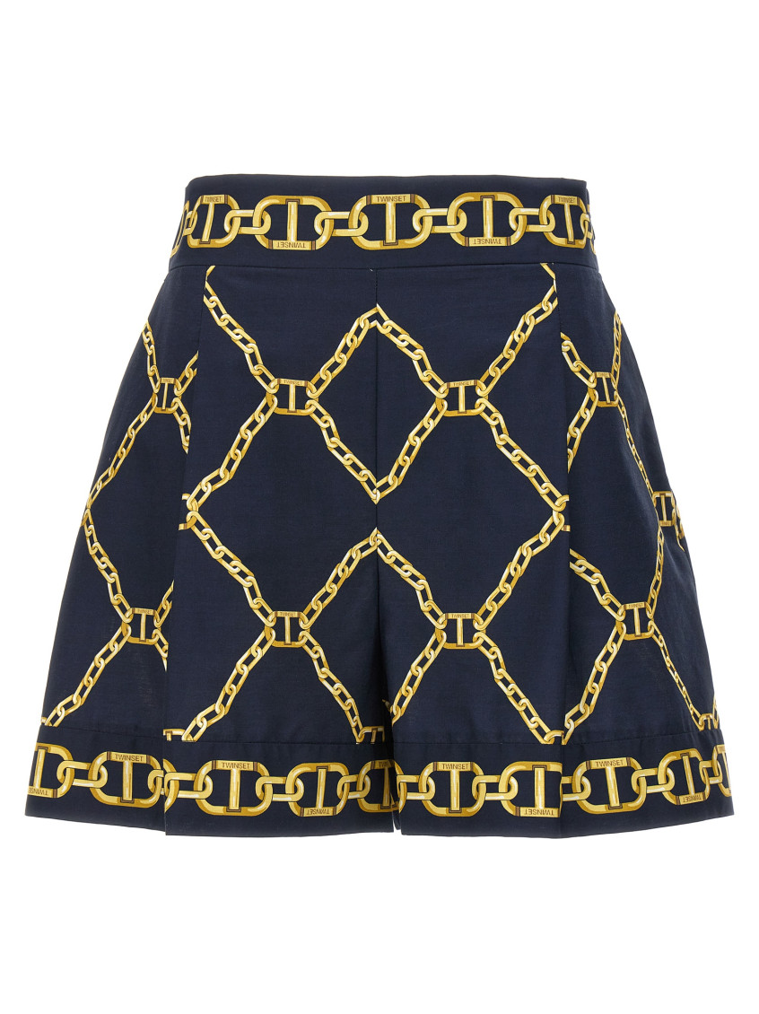 Shop Twinset Dark Blue Chain Print Shorts