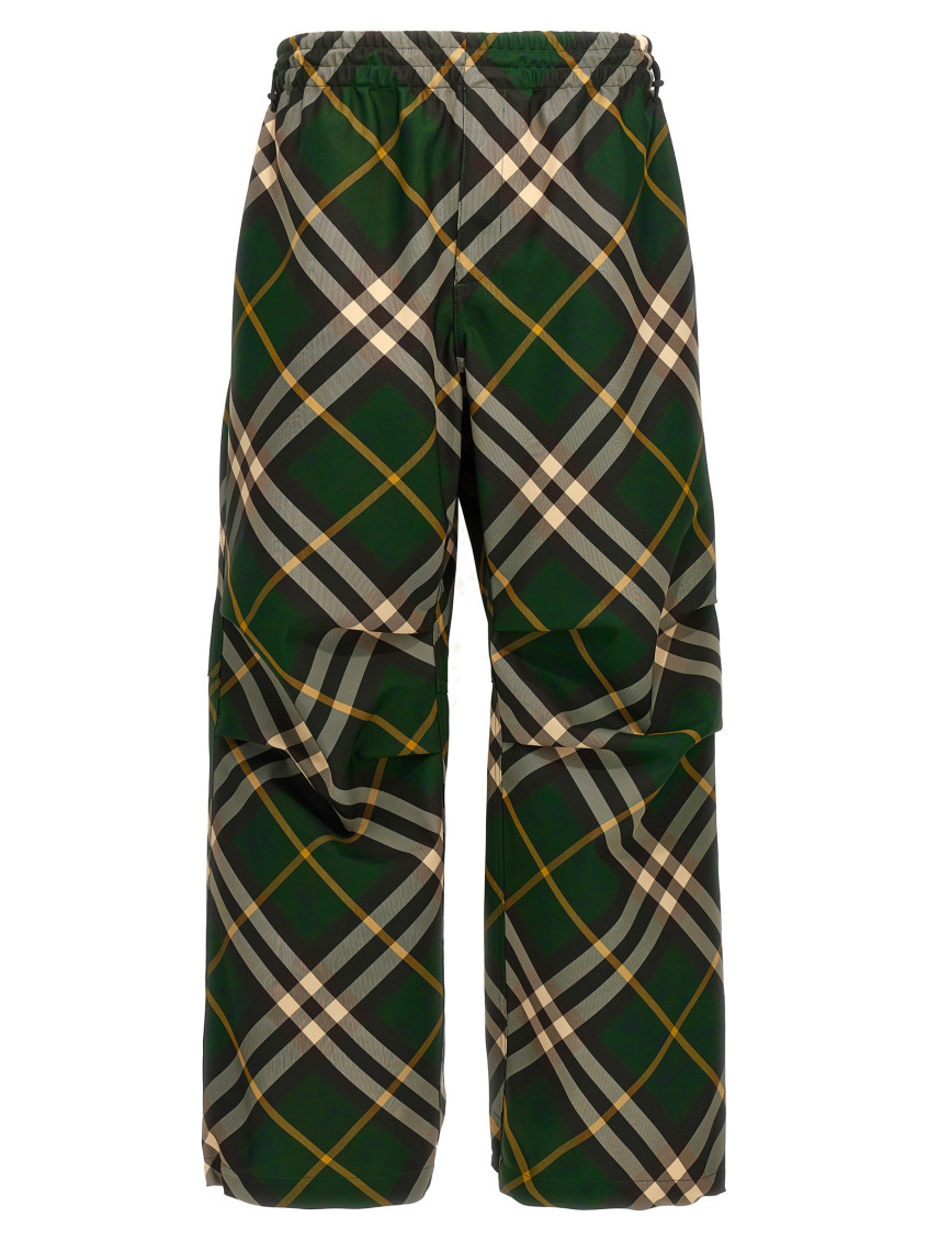 Burberry Men's Check Pattern Trousers With Elastic Waist And Drawstring In Green