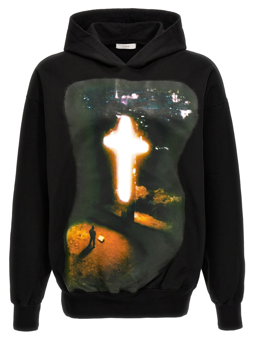 1989 STUDIO Black On God Print Hoodie for Men Online USA at 