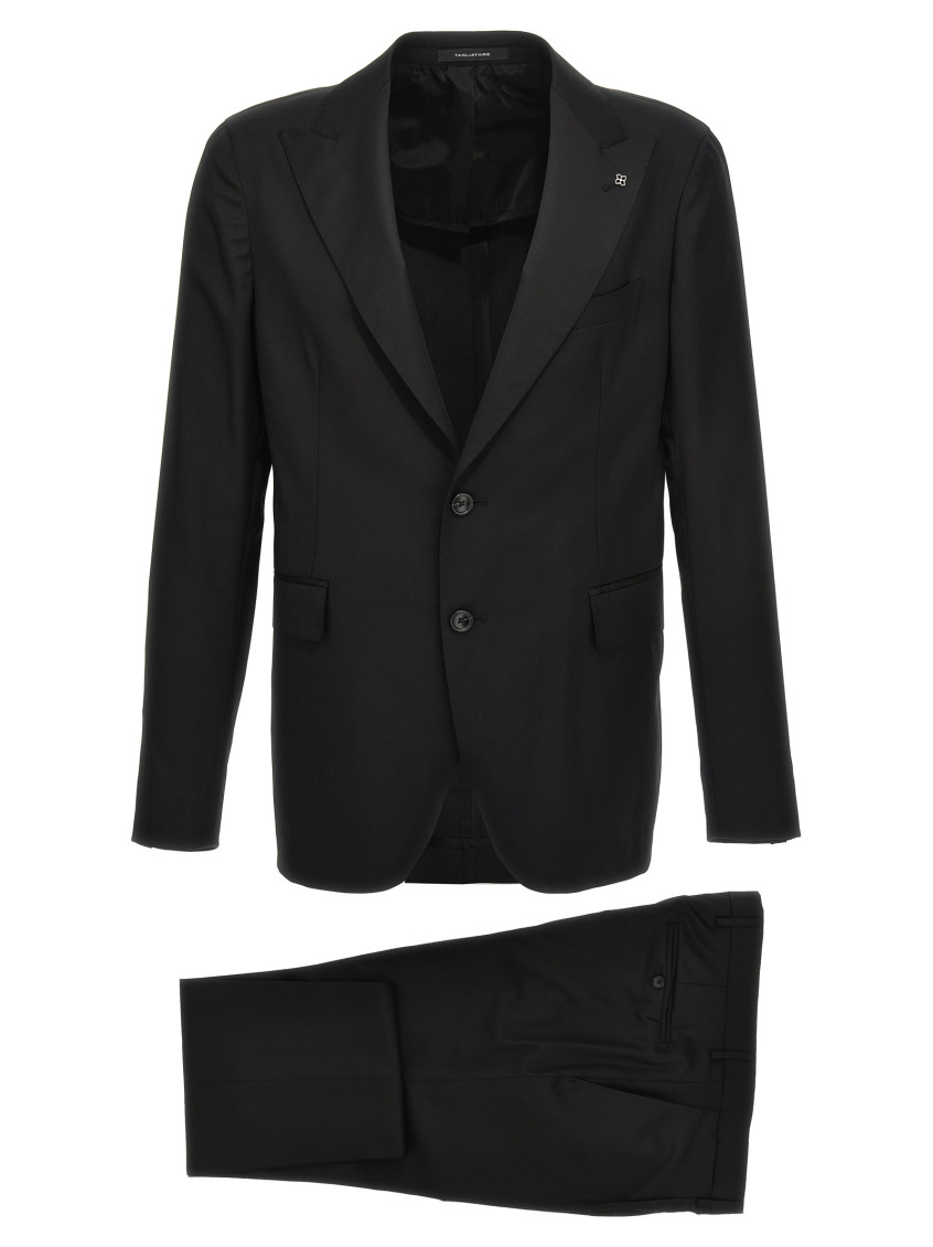 Tagliatore Button Long-sleeved Suit Coat And Trousers Set In Black