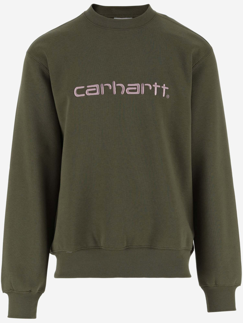 Carhartt Cotton Crewneck Sweatshirt In Military Green With Logo