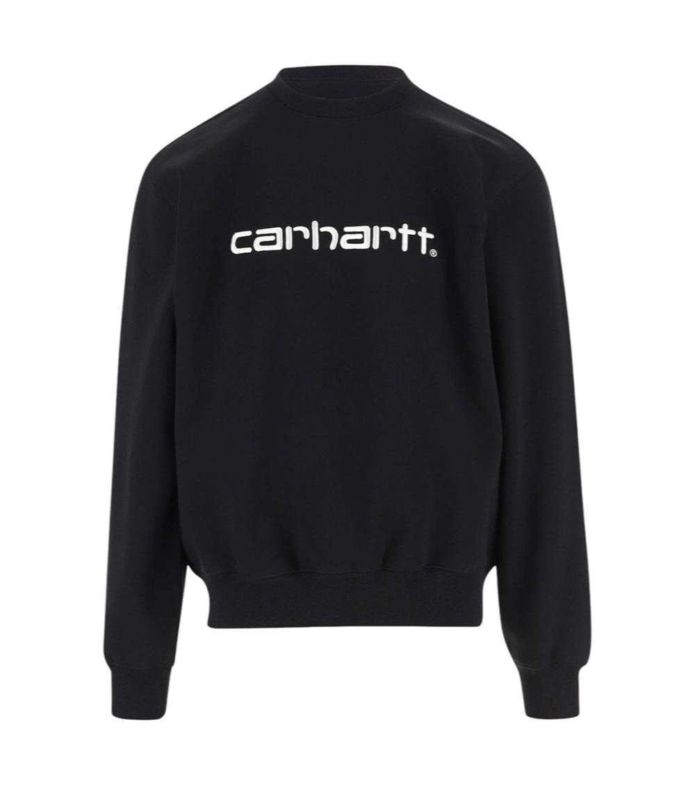 Carhartt Fleeced Cotton Crew-neck Sweatshirt With Embossed Logo In Black