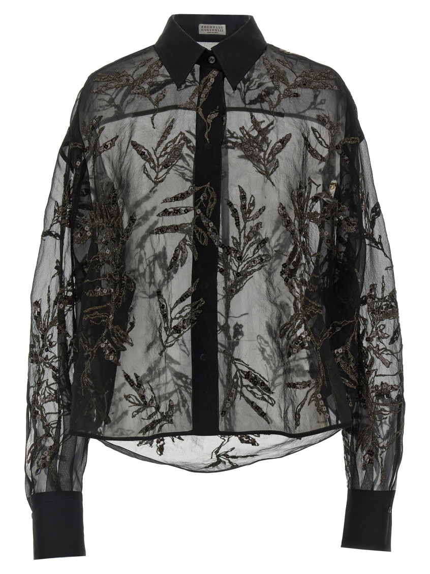 Brunello Cucinelli Glistening Flora Embroidery Shirt