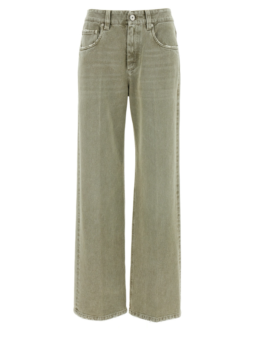 Shop Brunello Cucinelli Green Wide Leg Jeans