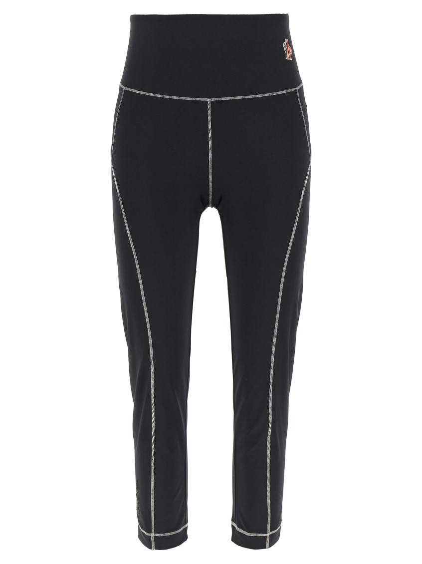 Shop Moncler Black Logo Patch Leggings