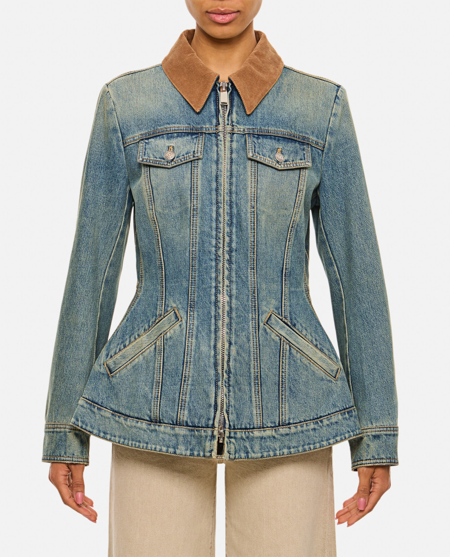 Alexander Mcqueen Alexander Mc Queen Light Blue Washed Denim Jacket With Ruffles