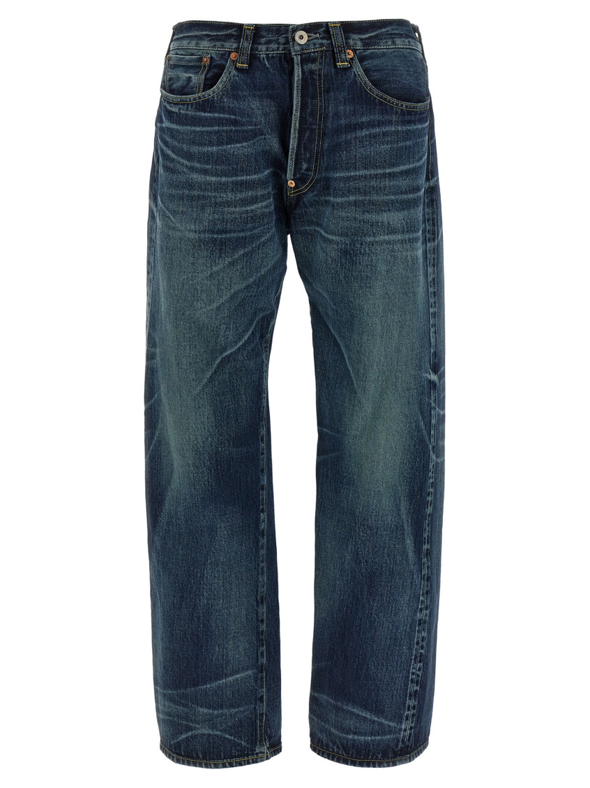 Junya Watanabe Stonewashed Denim Jeans With Textured Finish In Blue