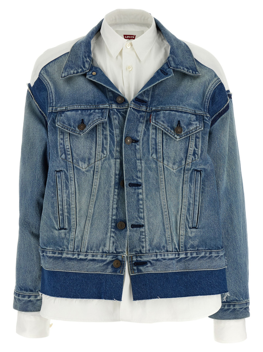 Junya Watanabe Double-layer Denim Front Shirt Jacket In Blue