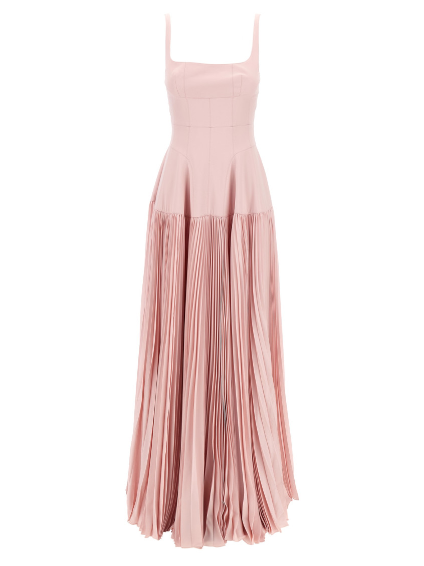 Giovanni Bedin Pleated-skirt Square-neck Maxidress In Pink