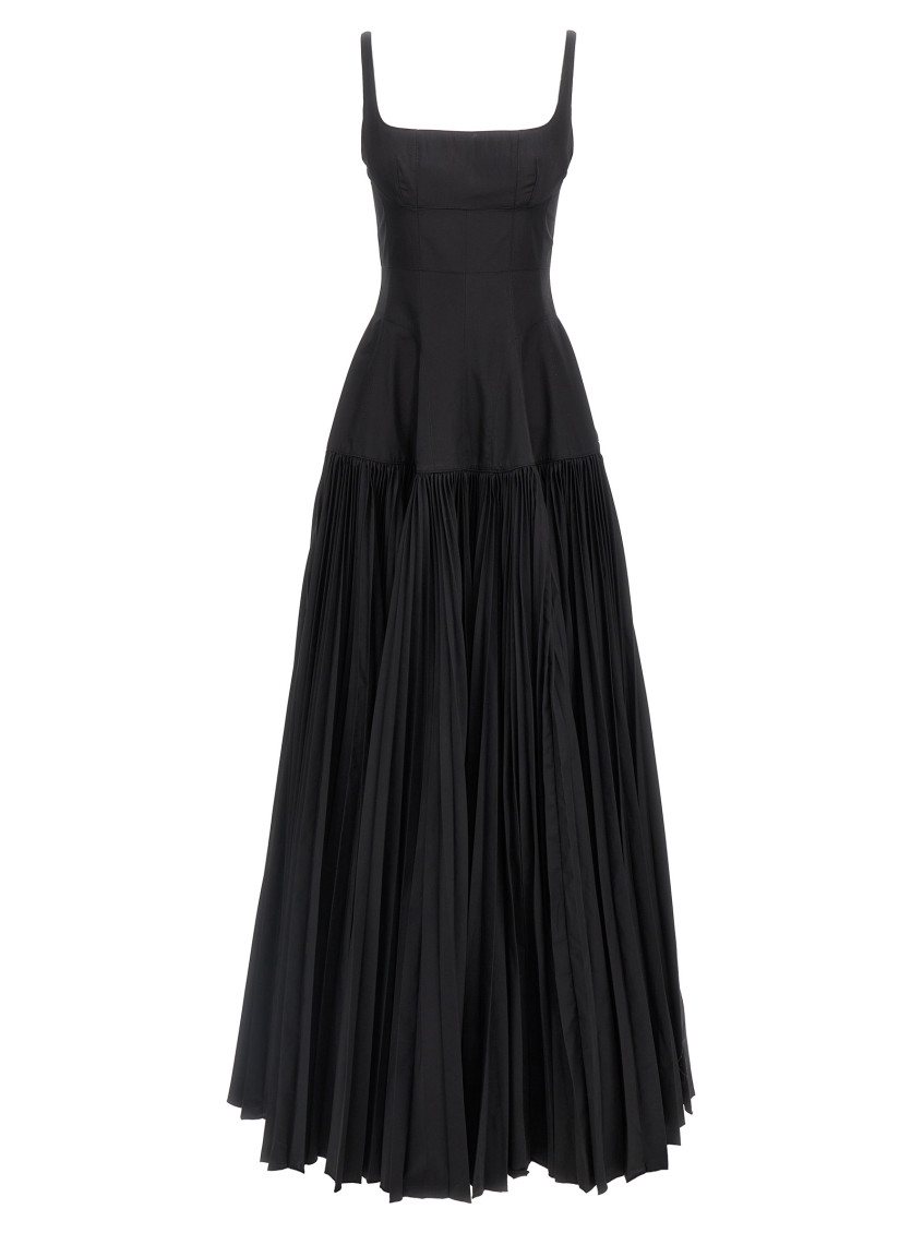 Giovanni Bedin Long Dress With Wide Pleated Skirt In Black