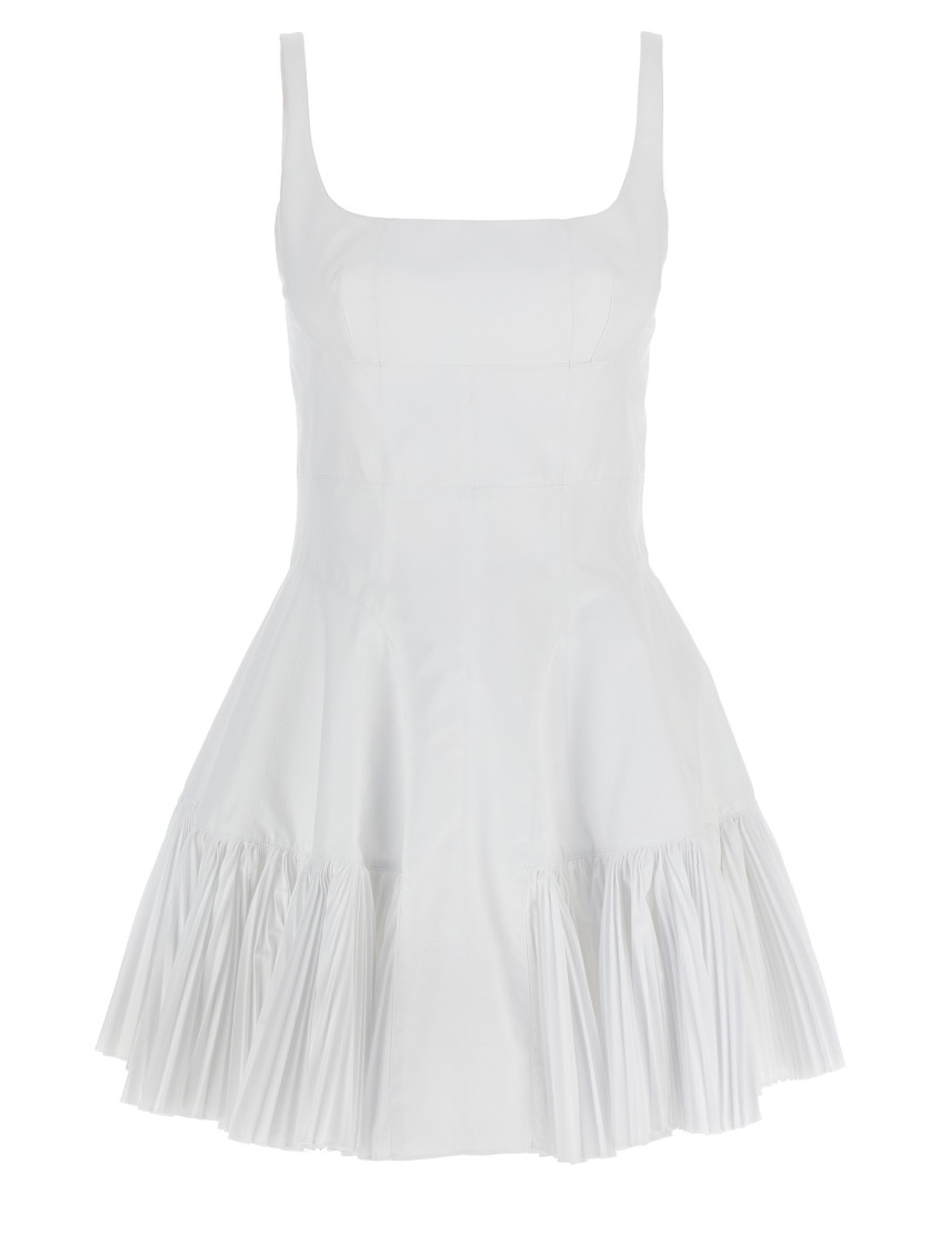 Giovanni Bedin Cotton Blend Mini Dress With Pleated Hem In White