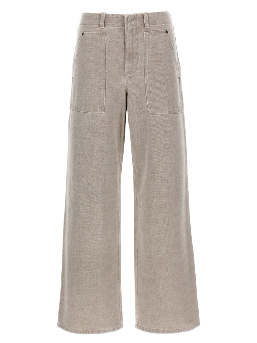 Fendi Wide Leg Denim Trousers With Multiple Pockets
