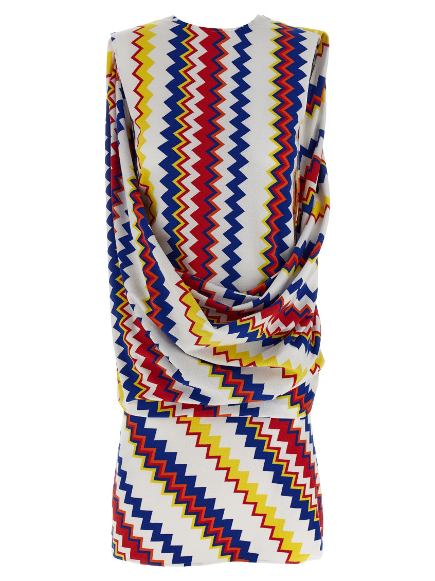 Missoni Zigzag Pattern Peplos Minidress With Draped Front In Multi