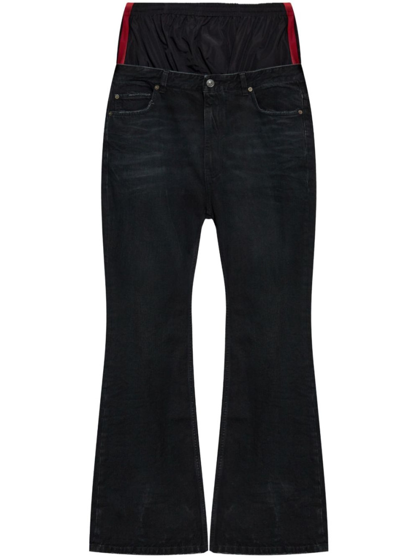 Balenciaga Layered Shell-trimmed Distressed Flared Jeans