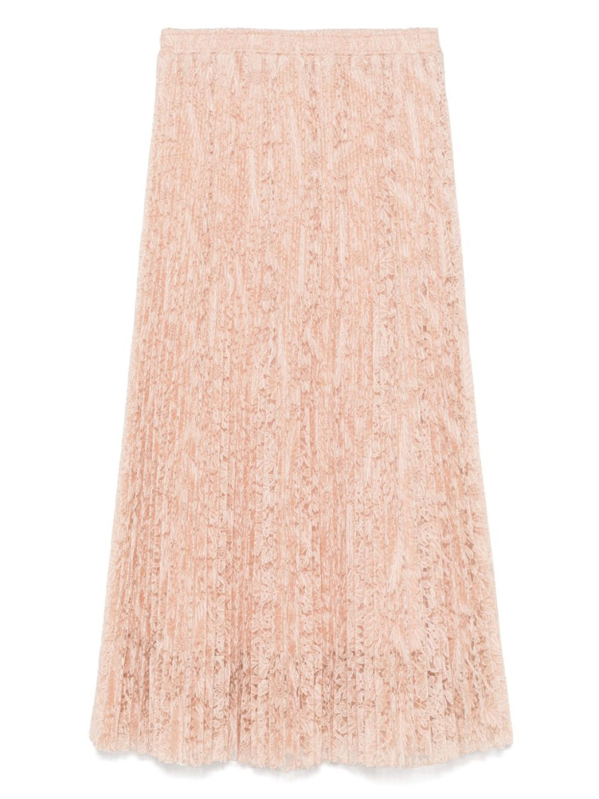 Shop Ermanno Scervino Peach Pleated Midi Skirt