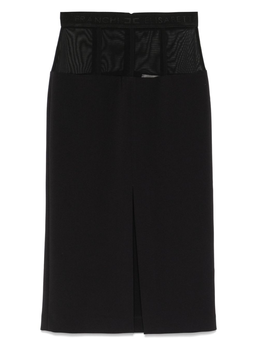 Elisabetta Franchi Midi Skirt In Black With Semi-sheer Panels