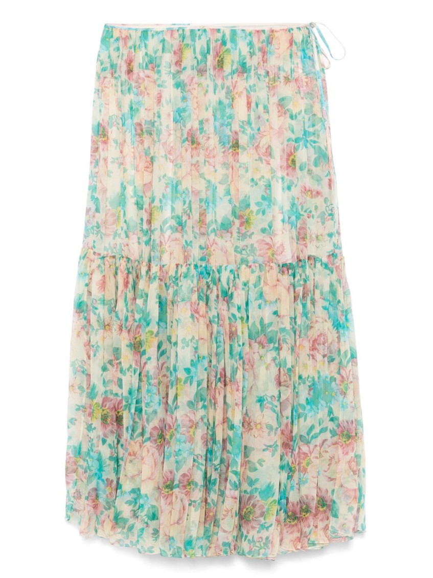 Chloé Pleated Tiered Floral-print Silk-chiffon Maxi Skirt