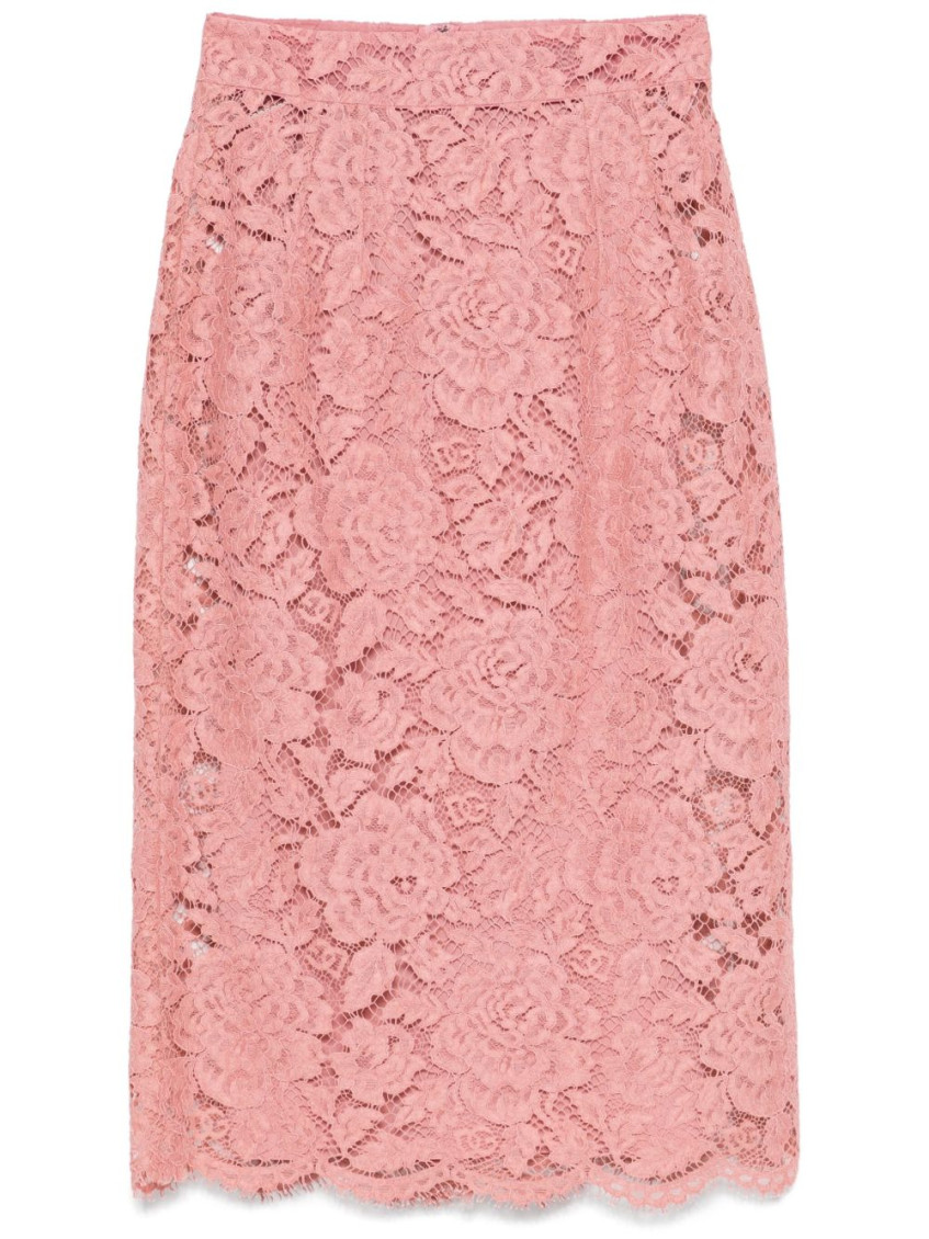 Dolce & Gabbana Lace Midi Skirt With Embroidered Logo