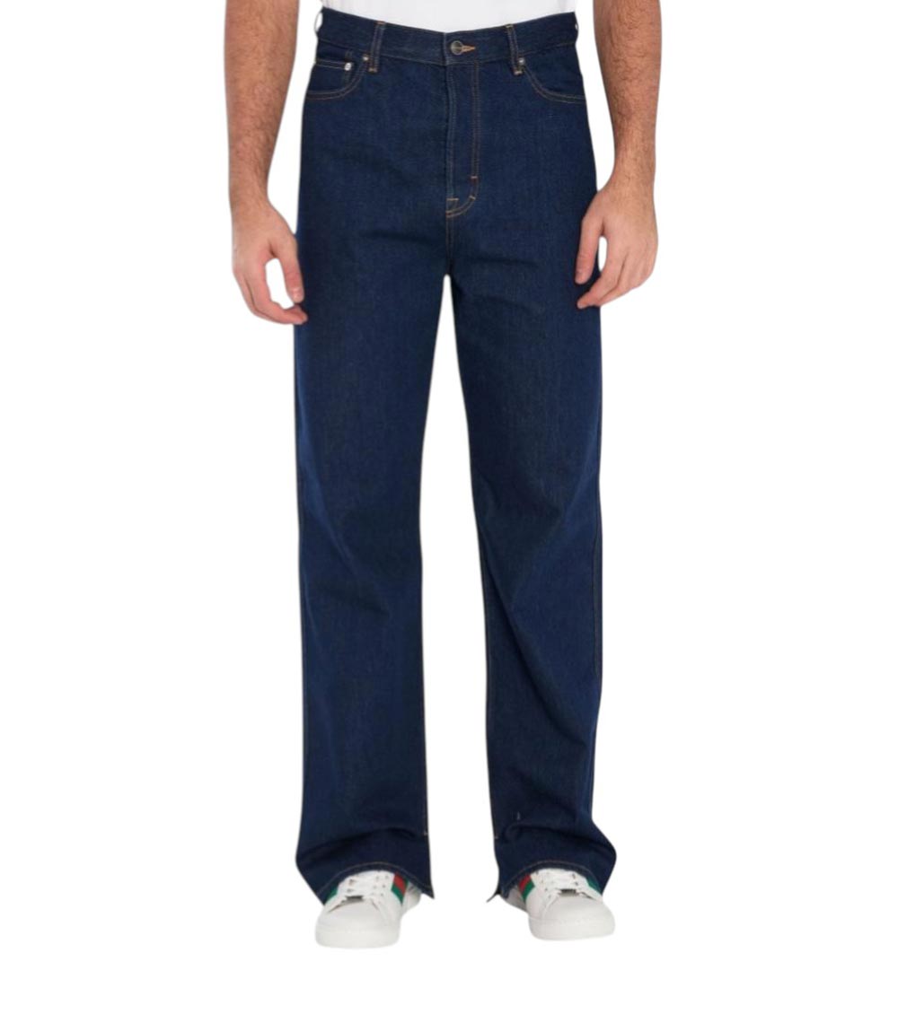 Gucci Mens Dark Blue Brand-embossed Mid-rise Straight-leg Jeans In Blue