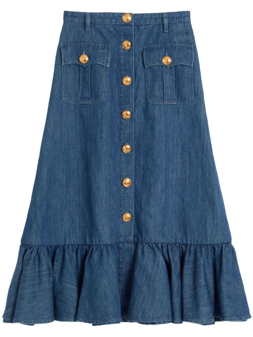 Shop Valentino Blue Denim Midi Skirt