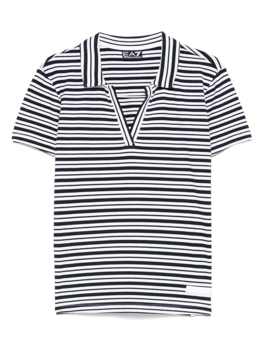 Shop Ea7 Black And White Striped Polo T-shirt