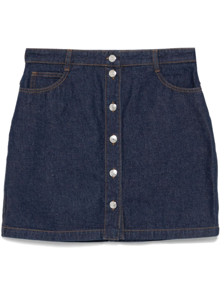 Shop Maison Kitsuné Blue Button-up Denim Mini Skirt