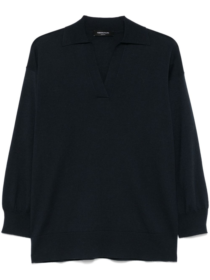 FABIANA FILIPPI NAVY BLUE LONG SLEEVES POLO T-SHIRT