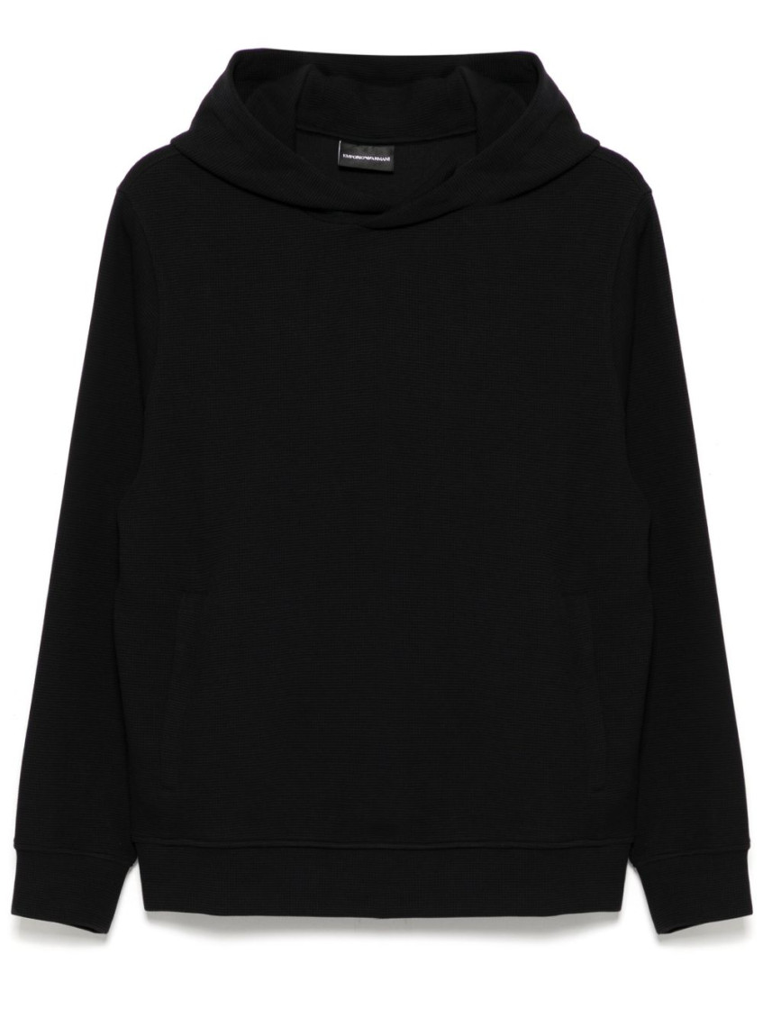 Emporio Armani Hooded Cotton Sweater Ribbed Cuffs