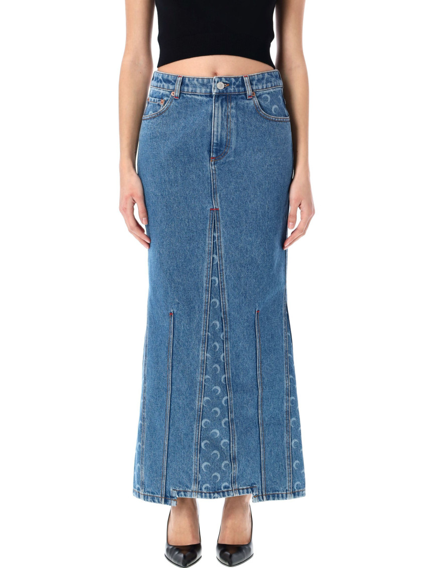 Marine Serre Blue Crescent-moon-print Maxi Skirt