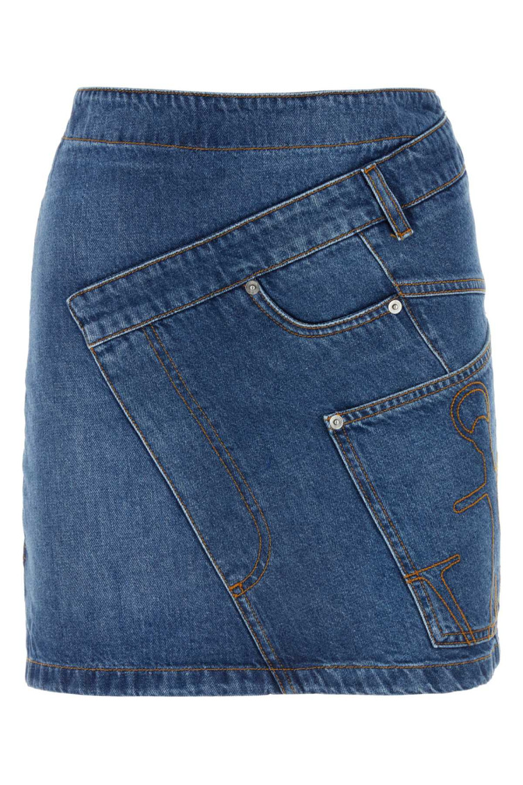 Jw Anderson Mini Skirt With Asymmetric Design And Pockets In Blue