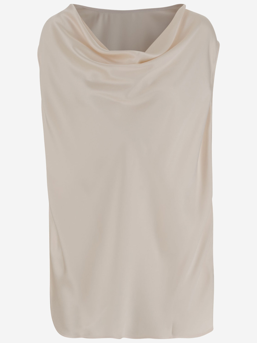 Sa Su Phi Beige Silk And Viscose Draped Top