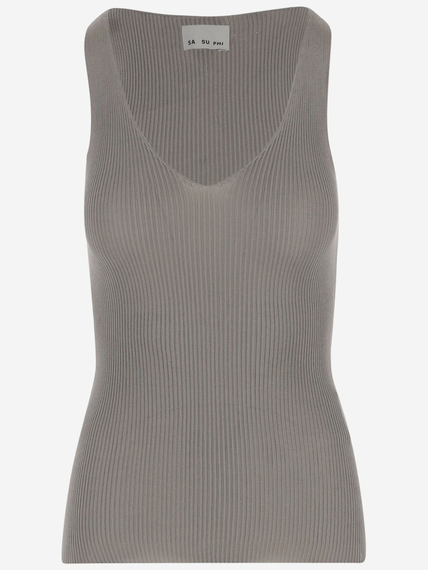 Sa Su Phi Beige Silk Tank Top
