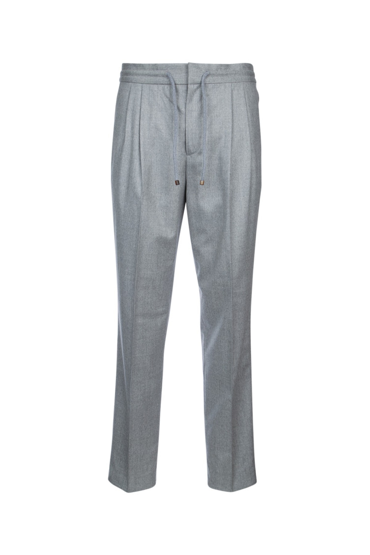 Brunello Cucinelli Linen Drawstring Leisure Trousers In Grey
