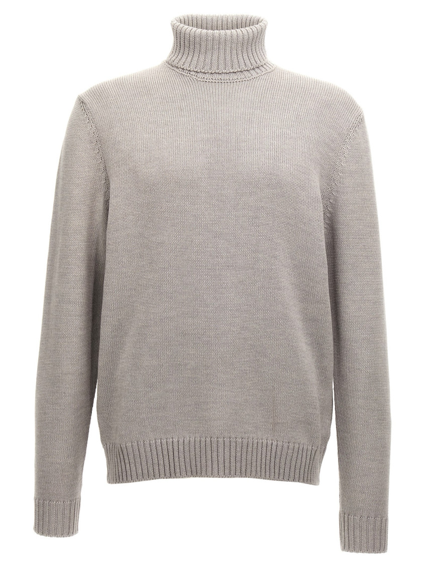 Zanone Wool Turtleneck Sweater With Classic Knit Texture In Grey