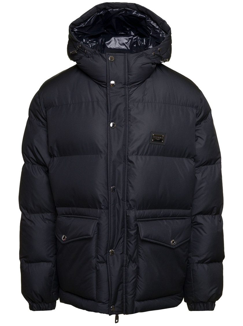 Dolce & Gabbana Black Down Jacket  With Patch Pockets At The Front In Polyester Man In Black