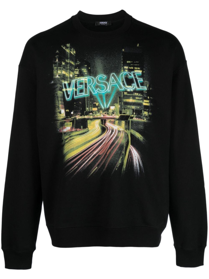 Versace City Lights Cotton Sweatshirt In Black
