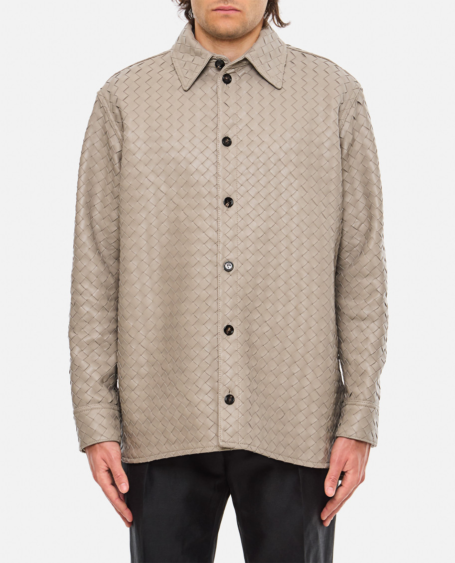 Shop Bottega Veneta Grey Intreccio Leather Shirt