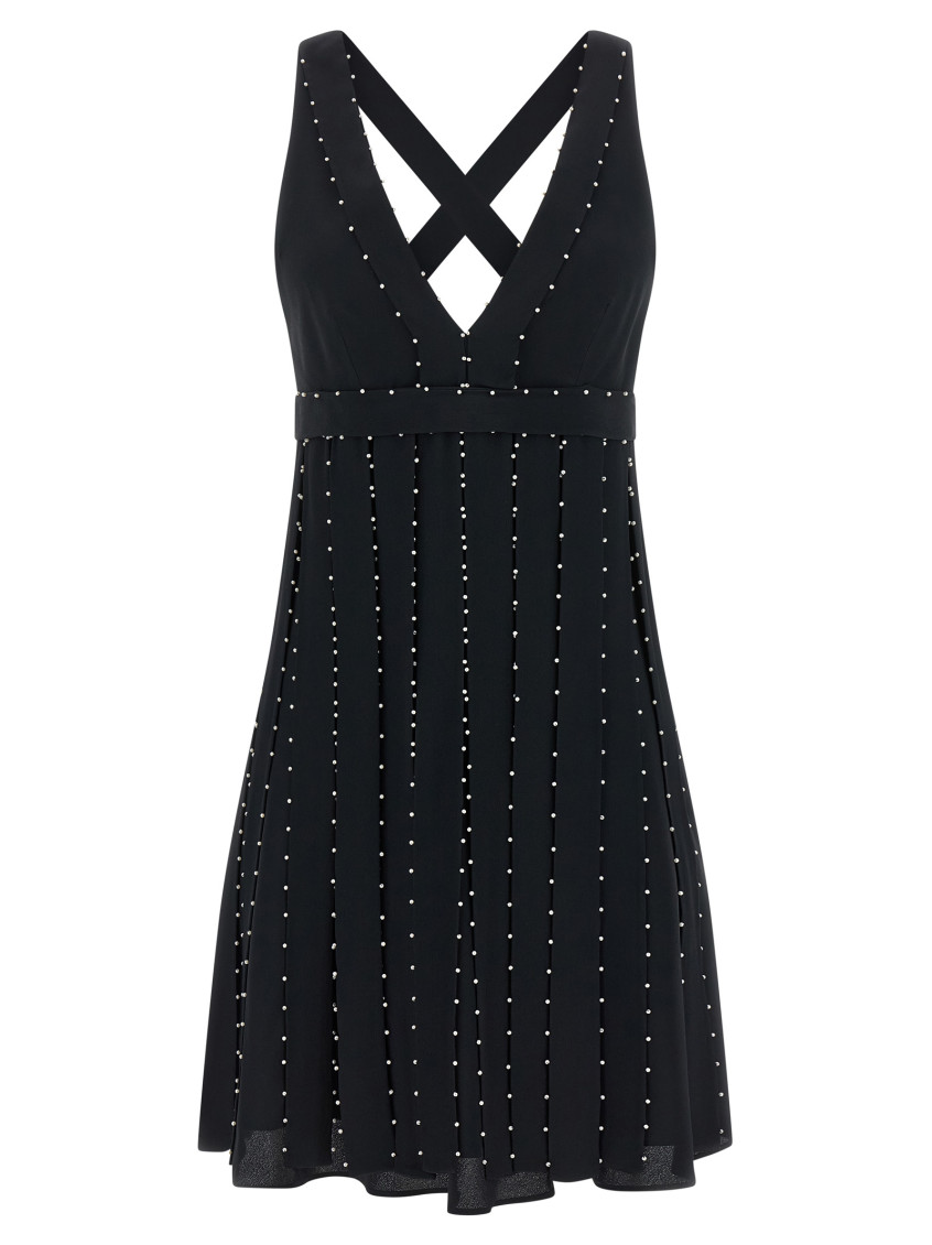 Giovanni Bedin Silk Blend Mini Dress With Pearl In Black