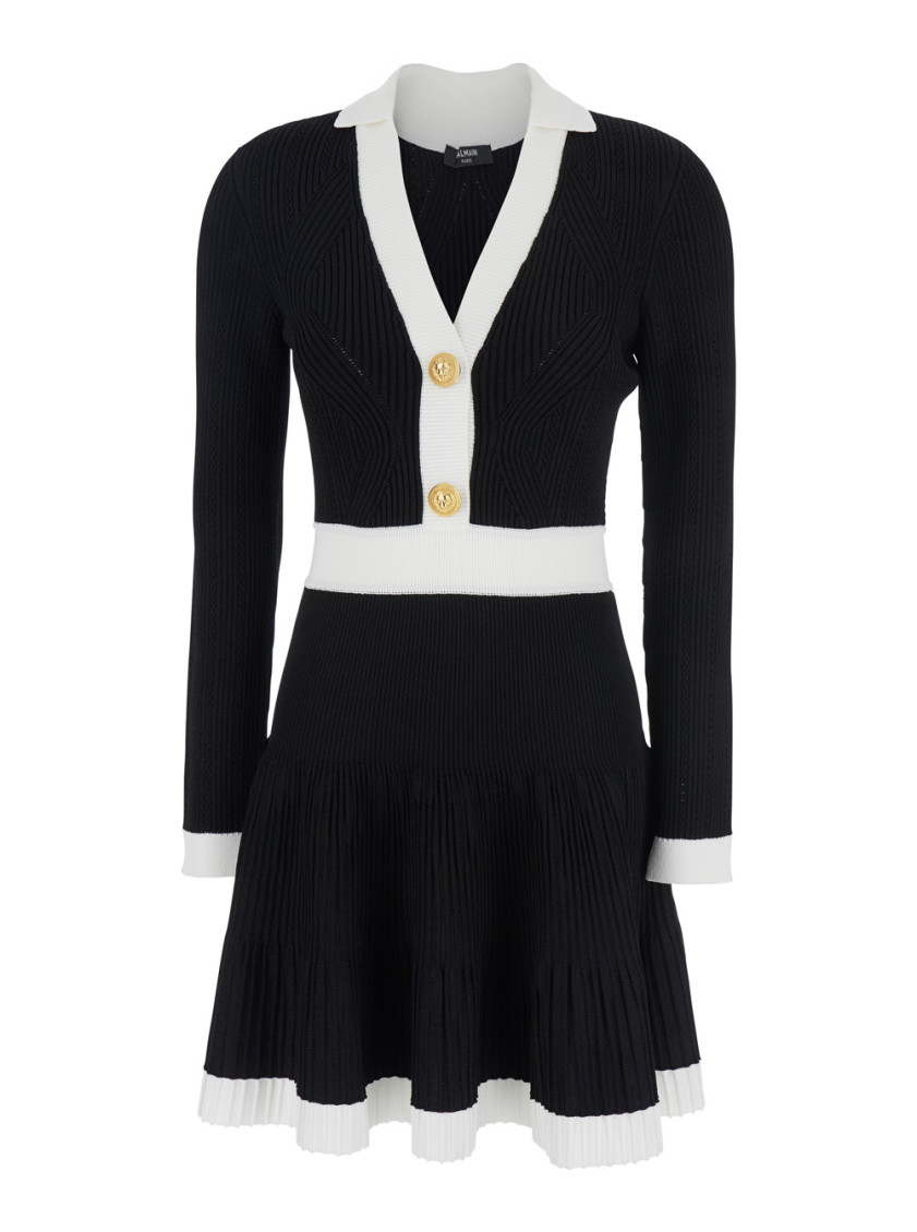 Balmain Colorblock Twisted Cable Long Sleeve Sweater Dress In Black