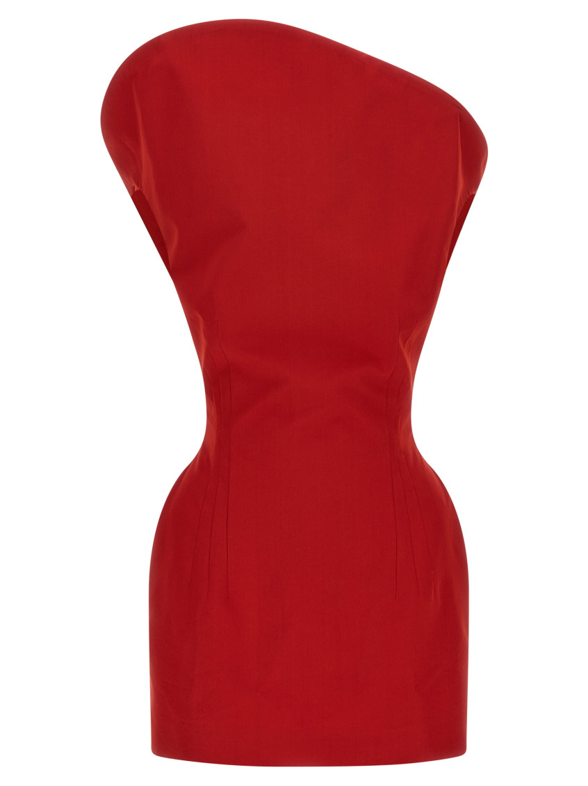 Magda Butrym Asymmetric Neckline Fitted Silhouette Dress In Red