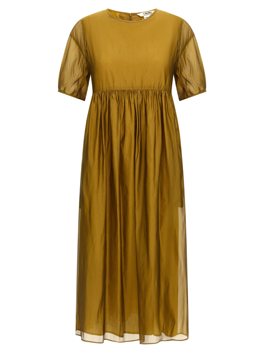 Max Mara Sheer Overlay Gathered Waist Dress In Green