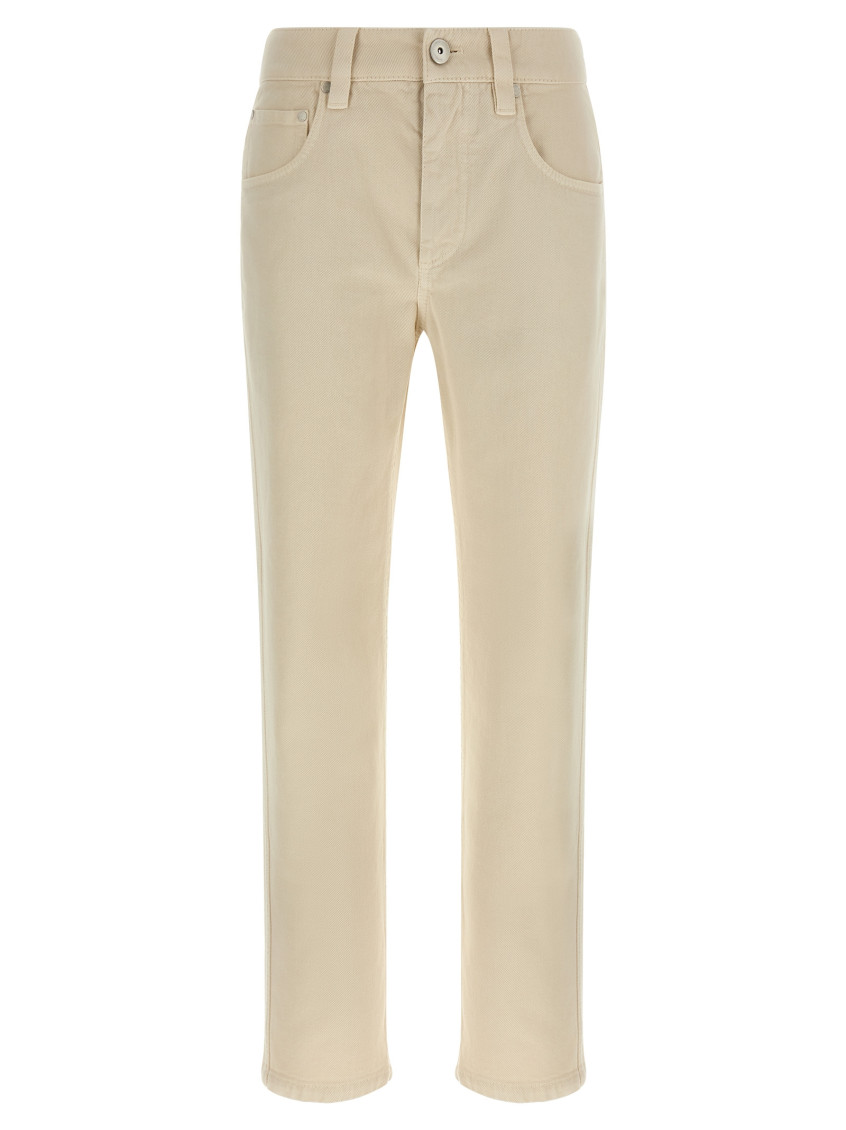 Brunello Cucinelli Denim Trousers With Belt Loops And Pockets In Neutral
