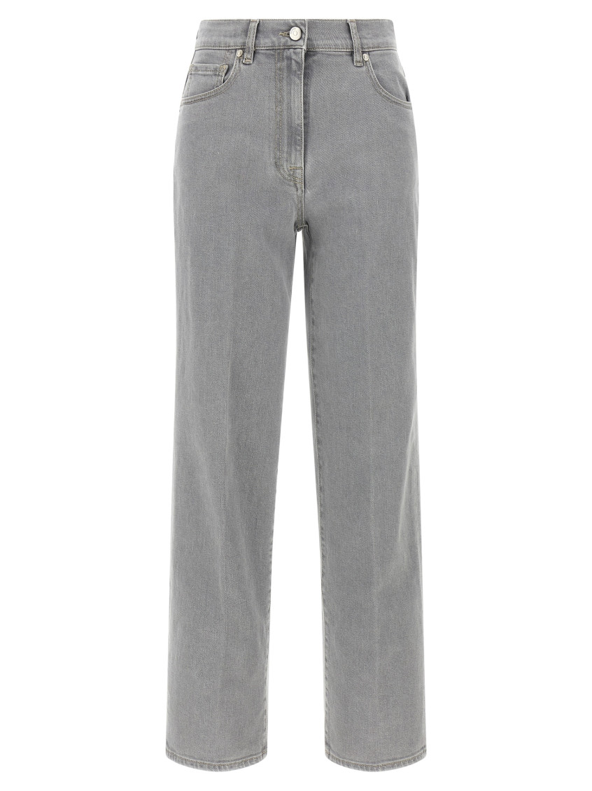 Peserico Stretch Denim Trousers With Back Patch Pocket In Gray