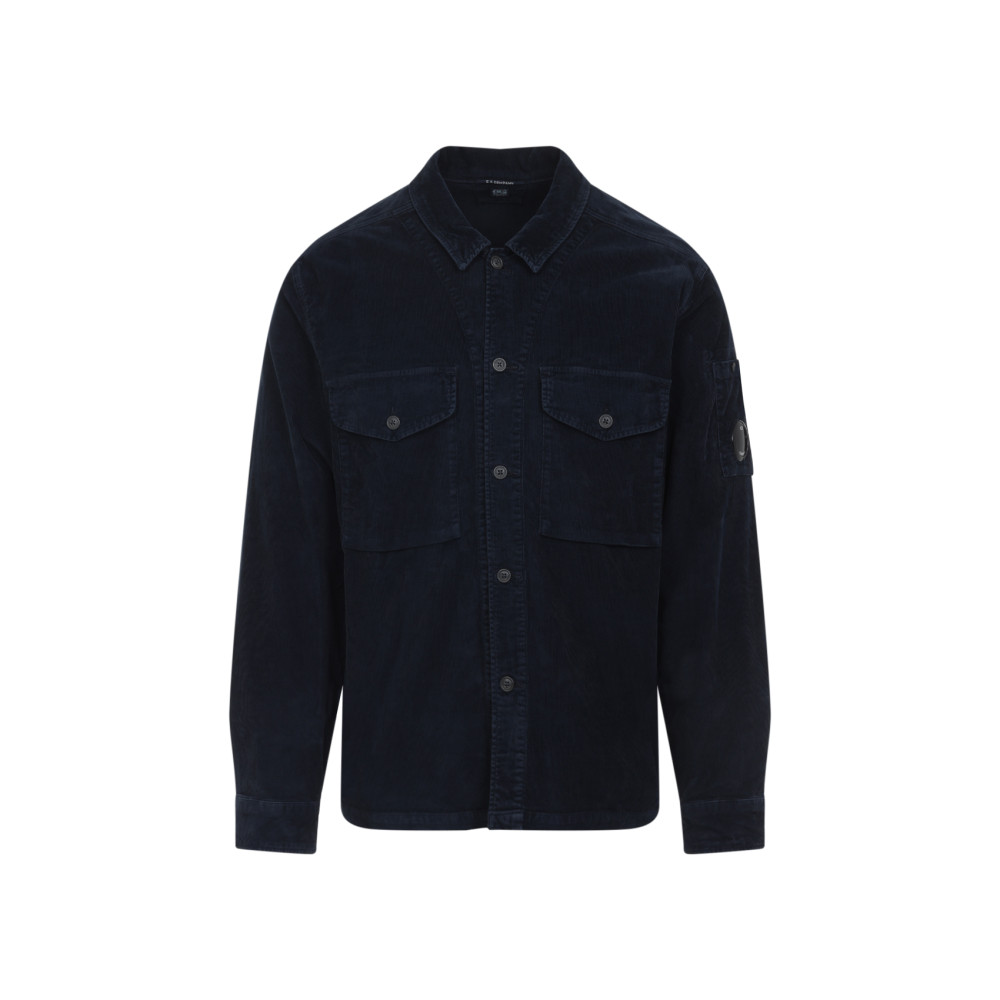 C.p. Company Textured Corduroy Overshirt With Pointed Collar In Black