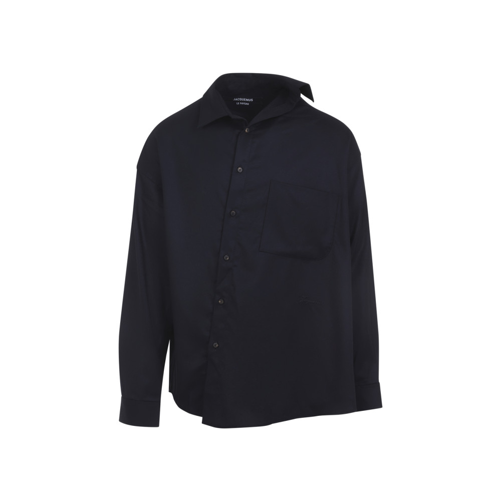 Jacquemus Long Sleeve Checkered Shirt Chest Pocket In Blue