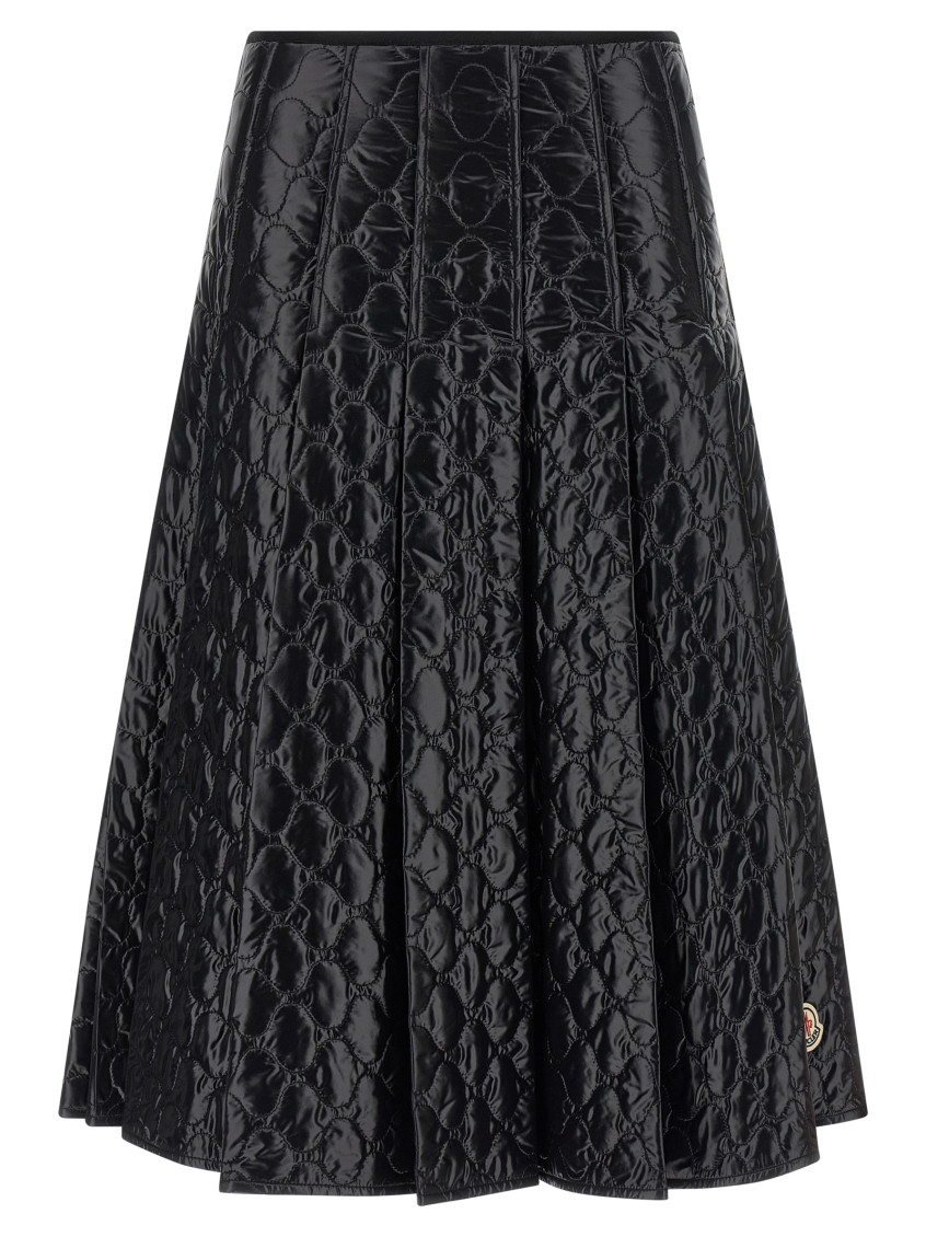 Moncler Gonna Quilted Pleated Shell Midi Skirt In Black