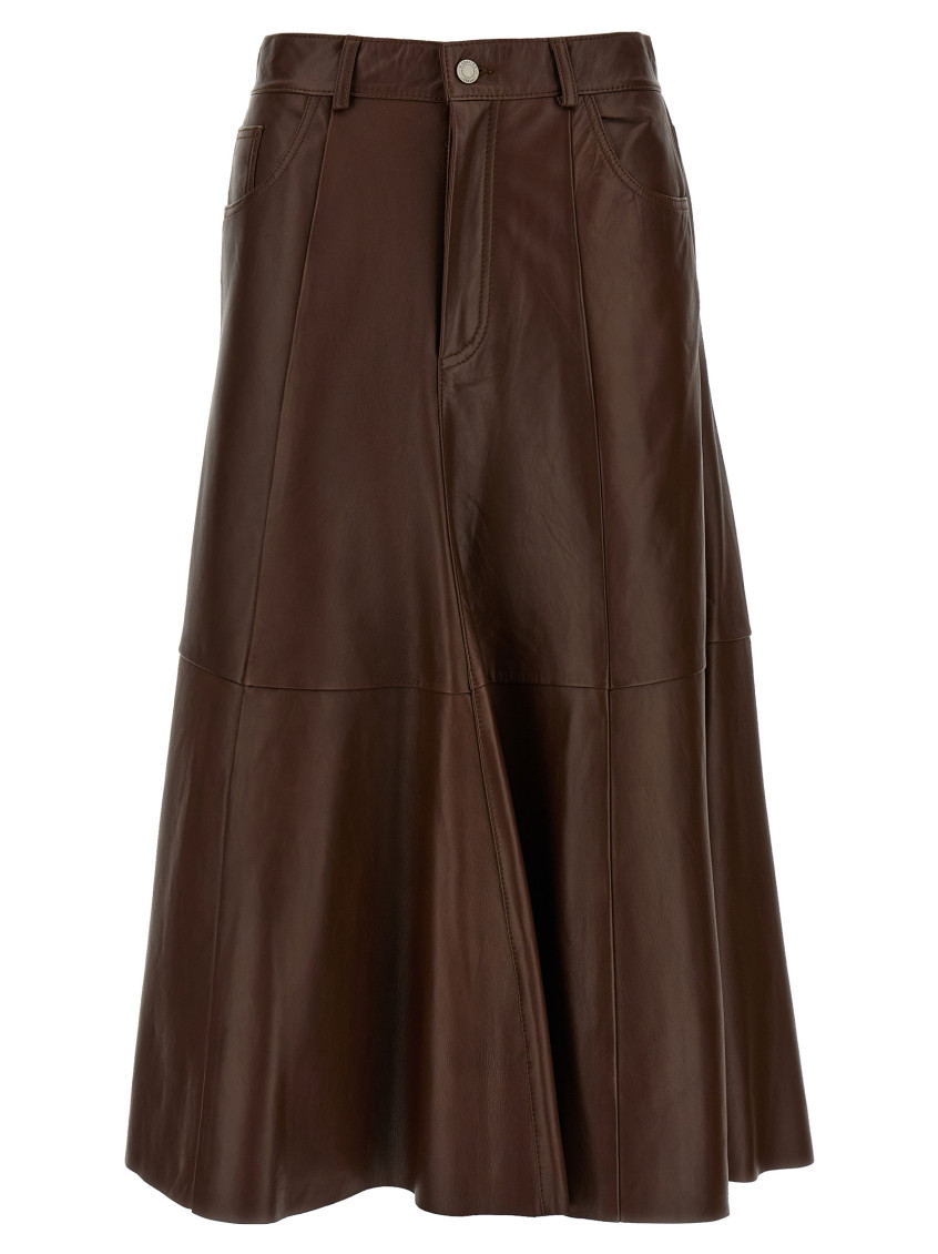 Haikure Serenity Leather Midi Skirt In Brown