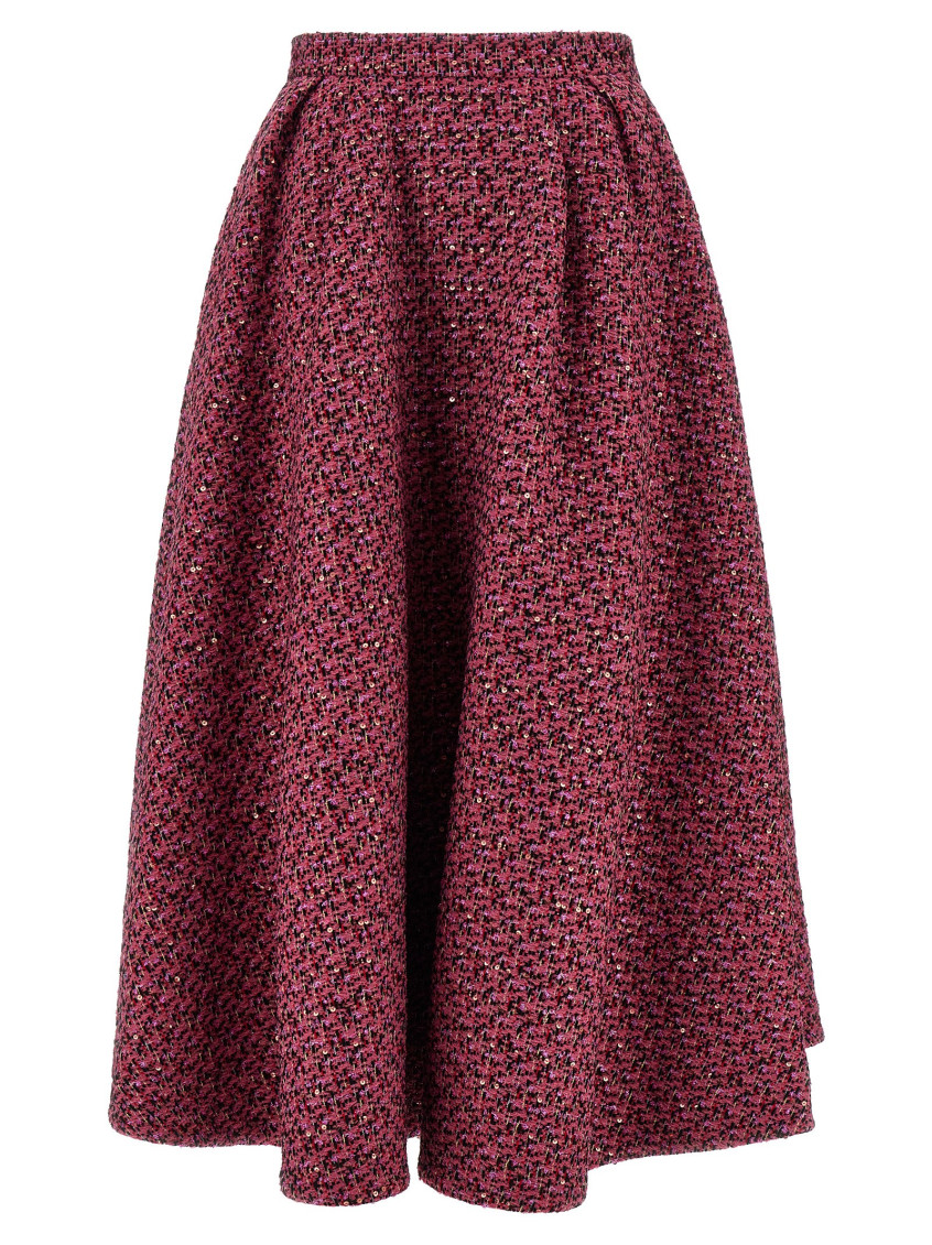 Alessandra Rich Wool-blend Tweed Embellished Midi Skirt In Pink