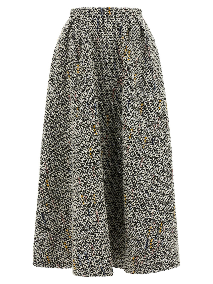 Alessandra Rich High-waisted Pleated Tweed Midi Skirt In White