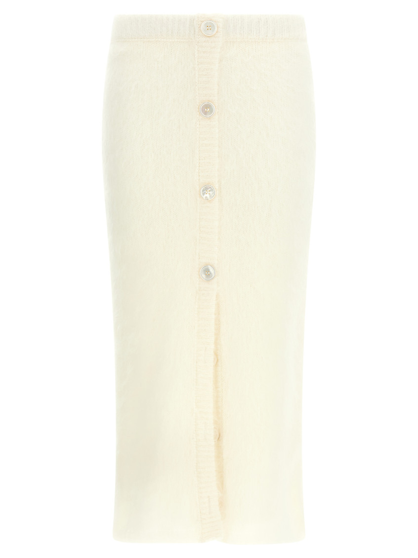 Alessandra Rich Mohair Skirt With Ribbed Waistband And Button Detailing In Green